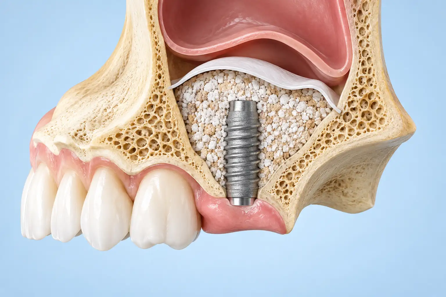 Regeneración ósea y elevación de seno para implante dental
